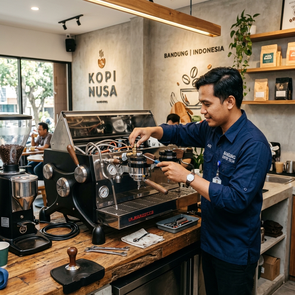 Proses ekstraksi espresso pada mesin kopi komersial